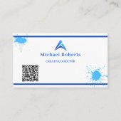 Modern Blue Paint Splash Creative with QR Code 名刺 (正面)