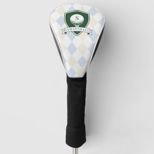 Modern Blue Pattern Green Golfer Name Monogram ゴルフヘッドカバー (正面)