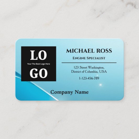 Modern Blue Pearlescent Custom Logo and QR Code  名刺 (正面)