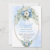 Modern Blue Peonies Greenery Bridal Shower Invite 招待状 (正面)