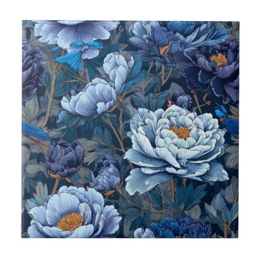 Modern Blue Peonies Tiles  For Home Flooring タイル (正面)