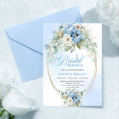 Modern Blue Peony Gold Frame Bridal Shower Invite 招待状