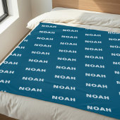 Modern Blue Personalized Repeating Name Pattern フリースブランケット