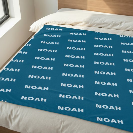 Modern Blue Personalized Repeating Name Pattern フリースブランケット