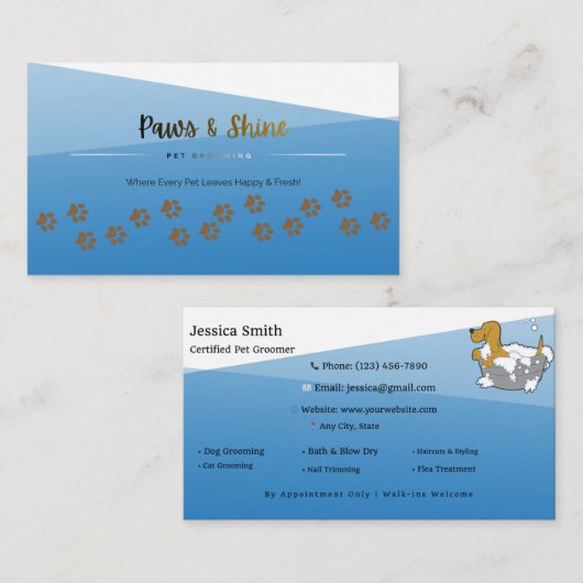 Modern Blue Pet Grooming Business Card – Customiza 名刺 (正面/裏面)