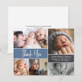 Modern Blue Photo Collage Baby Shower サンキューカード (正面/裏面)