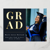 Modern Blue Photo Graduation 2026 announcement  箔シーズンポストカード (正面)