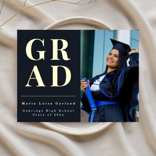 Modern Blue Photo Graduation 2026 announcement  箔シーズンポストカード