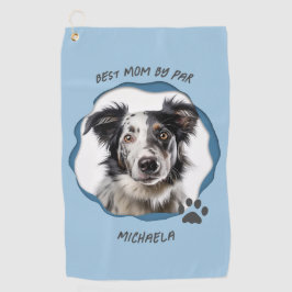 Modern Blue Photo Pet Dog Best Mom  ゴルフタオル