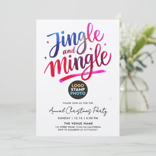 Modern Blue Pink Christmas Business Logo  Script 招待状 (スタンド正面)