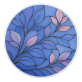 Modern Blue Pink Leaf Ceramic Pull セラミックノブ (正面)