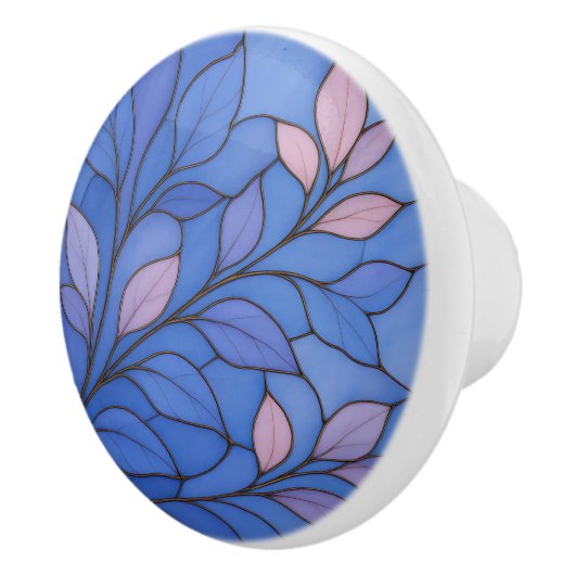 Modern Blue Pink Leaf Ceramic Pull セラミックノブ (右)