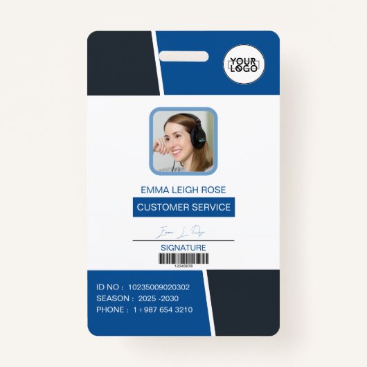 Modern Blue Professional Employee Photo ID バッジ (正面)