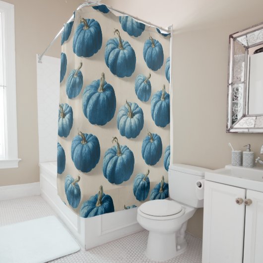 Modern Blue Pumpkin Fall Design シャワーカーテン (インサイチュ)