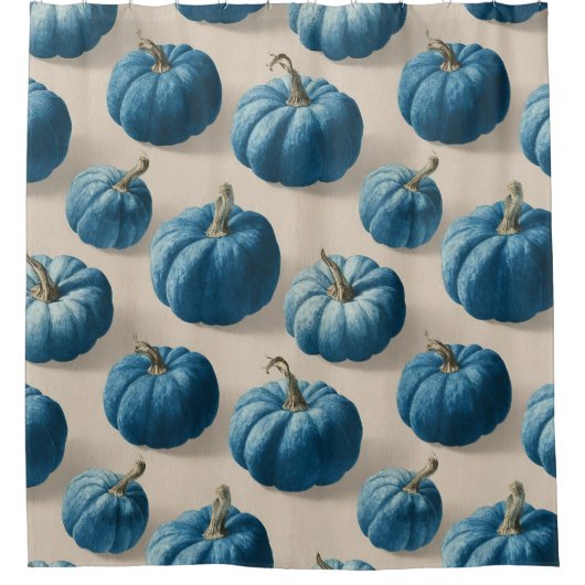 Modern Blue Pumpkin Fall Design シャワーカーテン (正面)