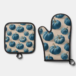 Modern Blue Pumpkin Fall Design 鍋つかみ&鍋敷きセット