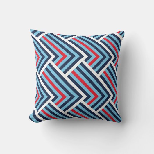 Modern Blue & Red Chevron Pattern クッション (正面)