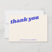 Modern Blue Retro Baby Shower Personalized Name サンキューカード (正面)