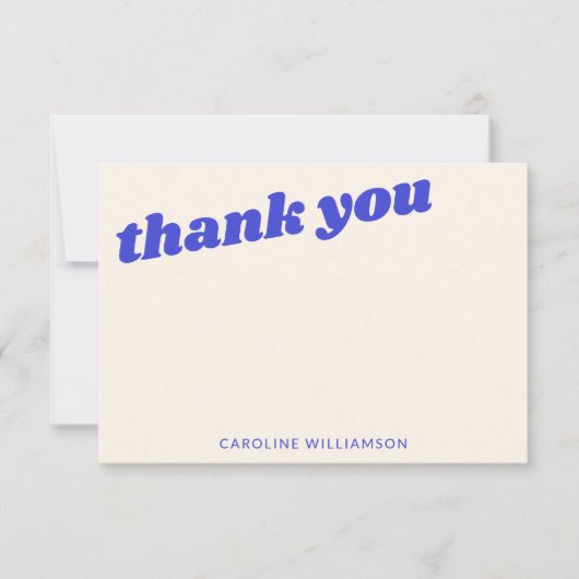 Modern Blue Retro Baby Shower Personalized Name サンキューカード (正面)