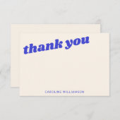 Modern Blue Retro Baby Shower Personalized Name サンキューカード (正面/裏面)