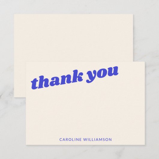 Modern Blue Retro Baby Shower Personalized Name サンキューカード (正面/裏面)