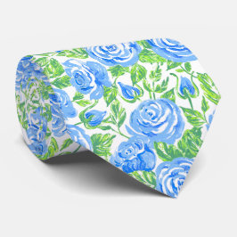 Modern Blue Rose Floral Pattern Wedding ネクタイ