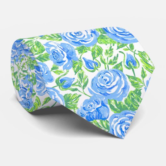 Modern Blue Rose Floral Pattern Wedding ネクタイ (ロール)