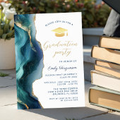 Modern Blue Sapphire Marble Graduation Party 招待状