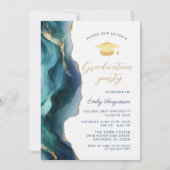 Modern Blue Sapphire Marble Graduation Party 招待状 (正面)