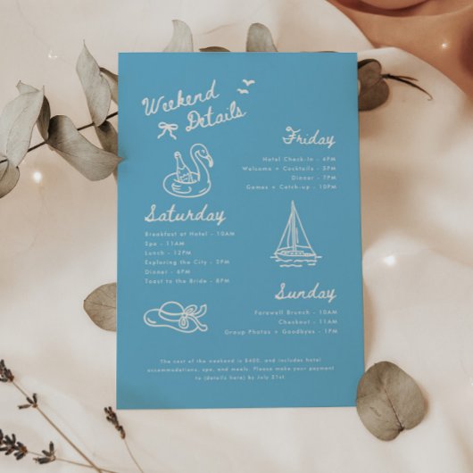 Modern Blue Script Bachelorette Weekend Details エンクロージャーカード
