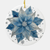 Modern Blue & Silver Poinsettia Christmas セラミックオーナメント (裏面)