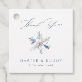 Modern Blue Snowflake Winter Wedding Thank You フェイバータグ