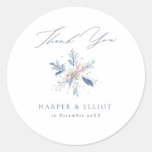 Modern Blue Snowflake Winter Wedding Thank You