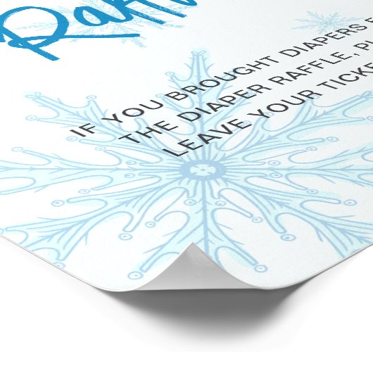 Modern Blue Snowflakes Baby Shower Diaper Raffle ポスター (角)