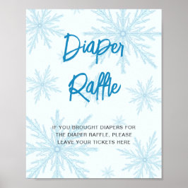 Modern Blue Snowflakes Baby Shower Diaper Raffle ポスター