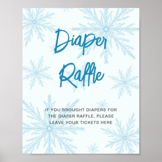 Modern Blue Snowflakes Baby Shower Diaper Raffle ポスター (正面)