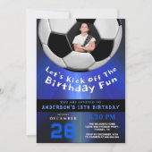 Modern Blue Sporty Photo Birthday Party Invitation 招待状 (正面)