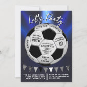 Modern Blue Sporty Soccer Boys Birthday 招待状 (正面)