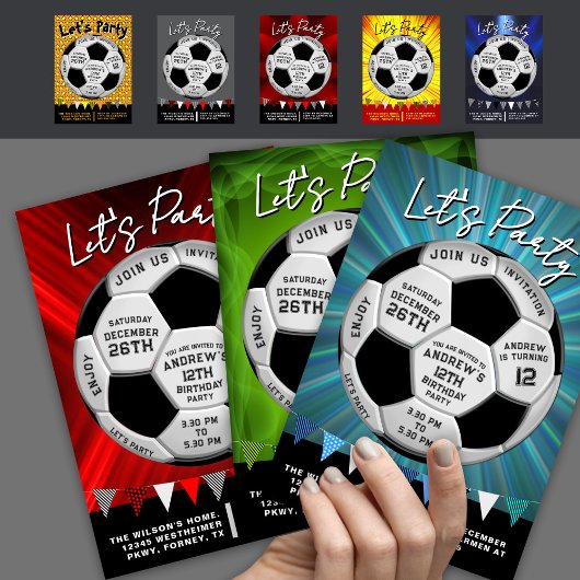 Modern Blue Sporty Soccer Boys Birthday 招待状