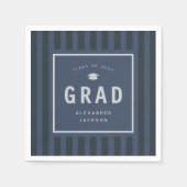 Modern Blue Sporty Stripes Graduation Party スタンダードカクテルナプキン (正面)