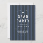 Modern Blue Sporty Stripes Graduation Party 招待状 (正面)