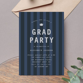 Modern Blue Sporty Stripes Graduation Party 招待状