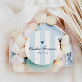 Modern Blue Stripe Heart Valentine Baby Shower ラウンドシール