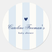 Modern Blue Stripe Heart Valentine Baby Shower ラウンドシール (正面)