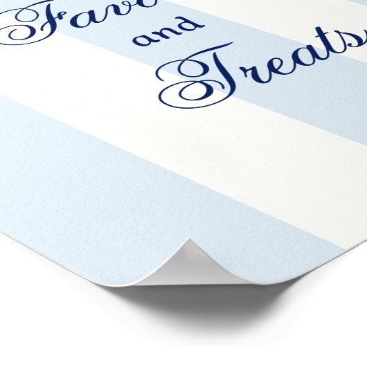 Modern Blue Stripe Heart Valentine Favors ポスター (角)