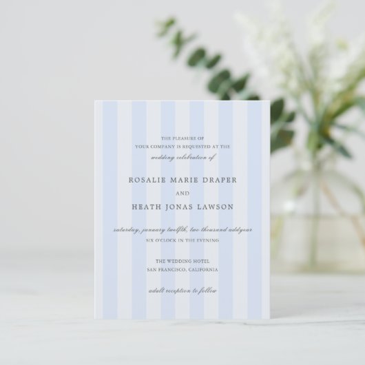 Modern Blue Stripes Elegant Budget Wedding Invite (スタンド正面)