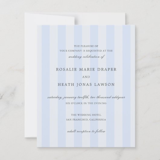 Modern Blue Stripes Elegant Budget Wedding Invite (正面)