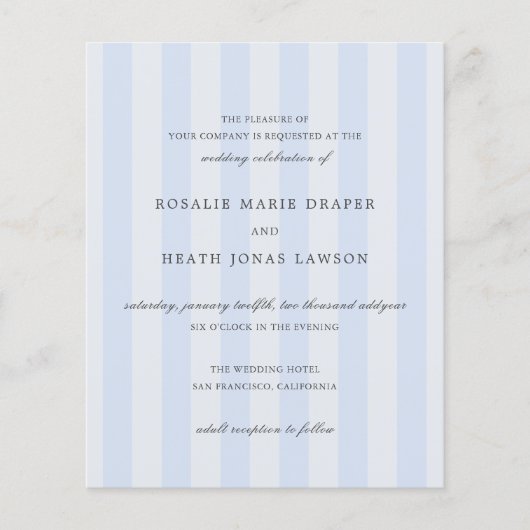Modern Blue Stripes Elegant Budget Wedding Invite チラシ (正面)