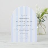 Modern Blue Stripes Elegant Wedding 招待状 (スタンド正面)