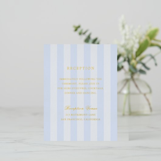 Modern Blue Stripes Wedding Foil Enclosure Card 箔招待状ポストカード (立ち正面)